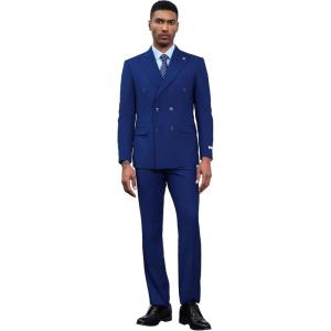 imageSTACY ADAMS Suits 3pc Suit SetDouble Breasted Jacket Vest and Dress PantsHybridFit SuitsIndigo