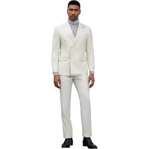 imageSTACY ADAMS Suits 3pc Suit SetDouble Breasted Jacket Vest and Dress PantsHybridFit SuitsIvory