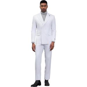 imageSTACY ADAMS Suits 3pc Suit SetDouble Breasted Jacket Vest and Dress PantsHybridFit SuitsWhite