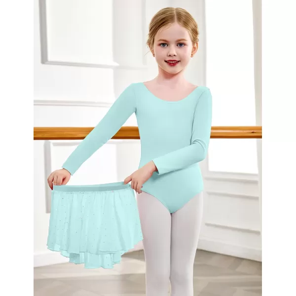 Zaclotre Girls Ballet Leotards Toddler Long Sleeve Crisscross Back Dance Dress Outfit with Removable Shiny Skirt ComboAqua Green
