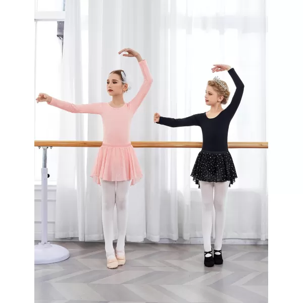 Zaclotre Girls Ballet Leotards Toddler Long Sleeve Crisscross Back Dance Dress Outfit with Removable Shiny Skirt ComboBallet Pink