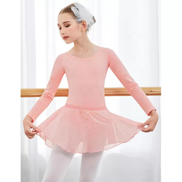 Zaclotre Girls Ballet Leotards Toddler Long Sleeve Crisscross Back Dance Dress Outfit with Removable Shiny Skirt ComboBallet Pink