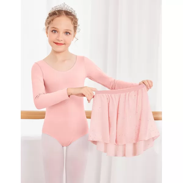 Zaclotre Girls Ballet Leotards Toddler Long Sleeve Crisscross Back Dance Dress Outfit with Removable Shiny Skirt ComboBallet Pink