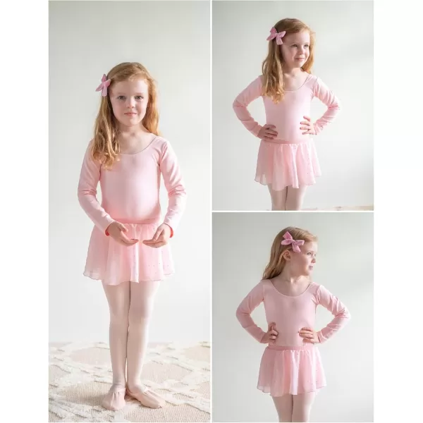 Zaclotre Girls Ballet Leotards Toddler Long Sleeve Crisscross Back Dance Dress Outfit with Removable Shiny Skirt ComboBallet Pink