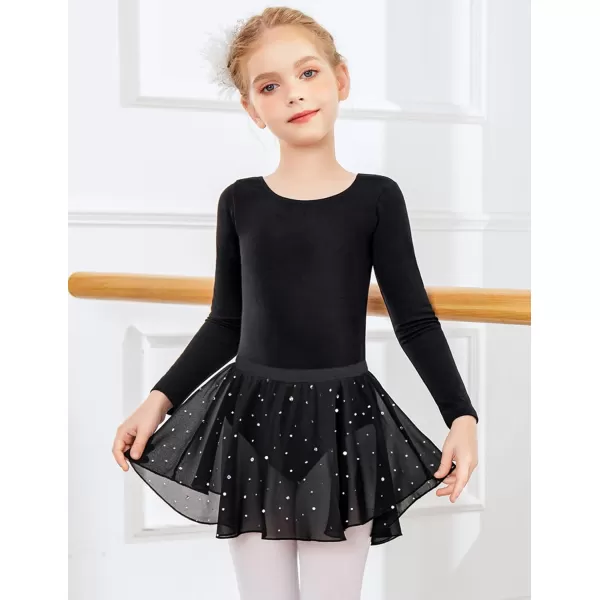 Zaclotre Girls Ballet Leotards Toddler Long Sleeve Crisscross Back Dance Dress Outfit with Removable Shiny Skirt ComboBlack