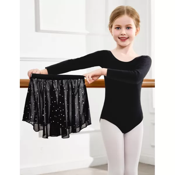 Zaclotre Girls Ballet Leotards Toddler Long Sleeve Crisscross Back Dance Dress Outfit with Removable Shiny Skirt ComboBlack