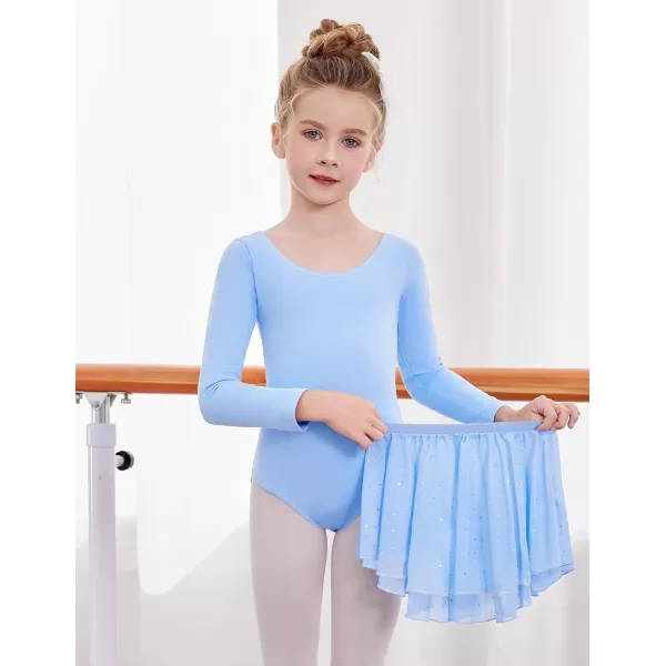 Zaclotre Girls Ballet Leotards Toddler Long Sleeve Crisscross Back Dance Dress Outfit with Removable Shiny Skirt ComboBlue