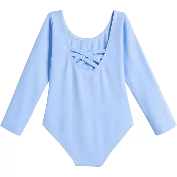 Zaclotre Girls Ballet Leotards Toddler Long Sleeve Crisscross Back Dance Dress Outfit with Removable Shiny Skirt ComboBlue
