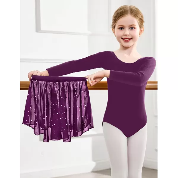 Zaclotre Girls Ballet Leotards Toddler Long Sleeve Crisscross Back Dance Dress Outfit with Removable Shiny Skirt ComboDark Purple