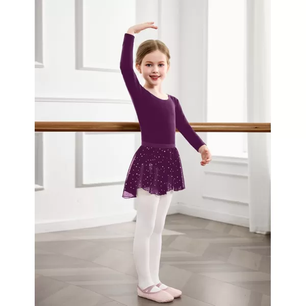 Zaclotre Girls Ballet Leotards Toddler Long Sleeve Crisscross Back Dance Dress Outfit with Removable Shiny Skirt ComboDark Purple