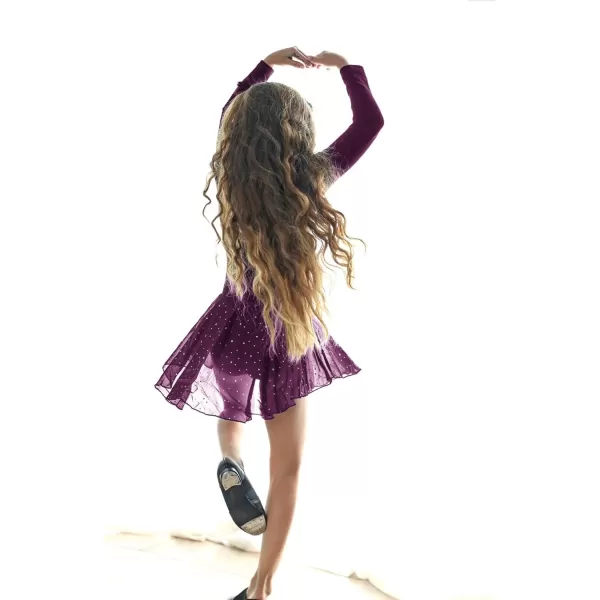 Zaclotre Girls Ballet Leotards Toddler Long Sleeve Crisscross Back Dance Dress Outfit with Removable Shiny Skirt ComboDark Purple