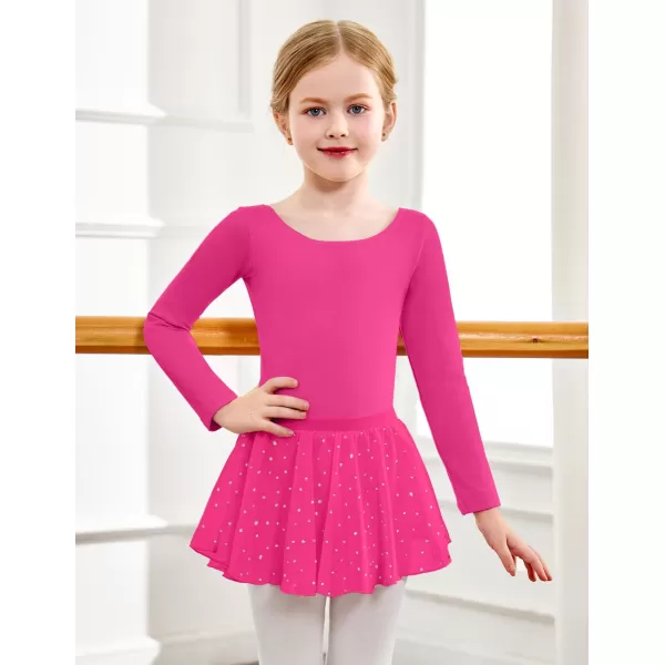 Zaclotre Girls Ballet Leotards Toddler Long Sleeve Crisscross Back Dance Dress Outfit with Removable Shiny Skirt ComboHot Pink