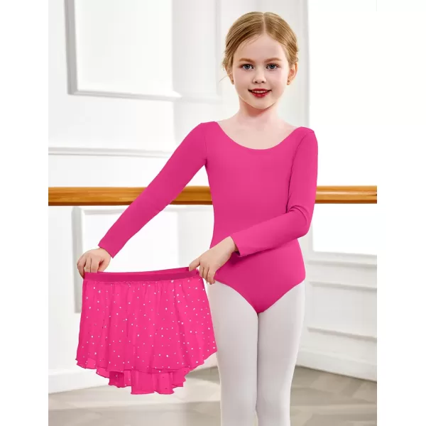 Zaclotre Girls Ballet Leotards Toddler Long Sleeve Crisscross Back Dance Dress Outfit with Removable Shiny Skirt ComboHot Pink