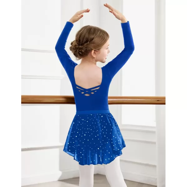 Zaclotre Girls Ballet Leotards Toddler Long Sleeve Crisscross Back Dance Dress Outfit with Removable Shiny Skirt ComboRoyal Blue