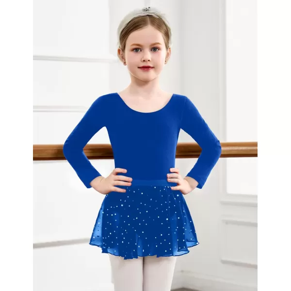 Zaclotre Girls Ballet Leotards Toddler Long Sleeve Crisscross Back Dance Dress Outfit with Removable Shiny Skirt ComboRoyal Blue