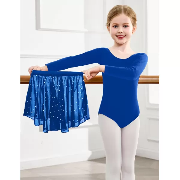 Zaclotre Girls Ballet Leotards Toddler Long Sleeve Crisscross Back Dance Dress Outfit with Removable Shiny Skirt ComboRoyal Blue