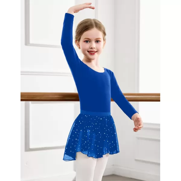Zaclotre Girls Ballet Leotards Toddler Long Sleeve Crisscross Back Dance Dress Outfit with Removable Shiny Skirt ComboRoyal Blue