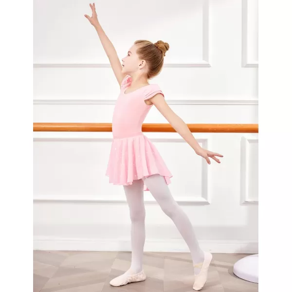 Zaclotre Girls Ballet Leotards with Removable High Low Skirt Toddler Ruffle Sleeve Hollow Back Dance Outfit ComboBallet Pink