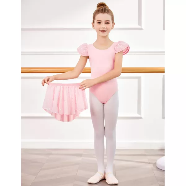Zaclotre Girls Ballet Leotards with Removable High Low Skirt Toddler Ruffle Sleeve Hollow Back Dance Outfit ComboBallet Pink