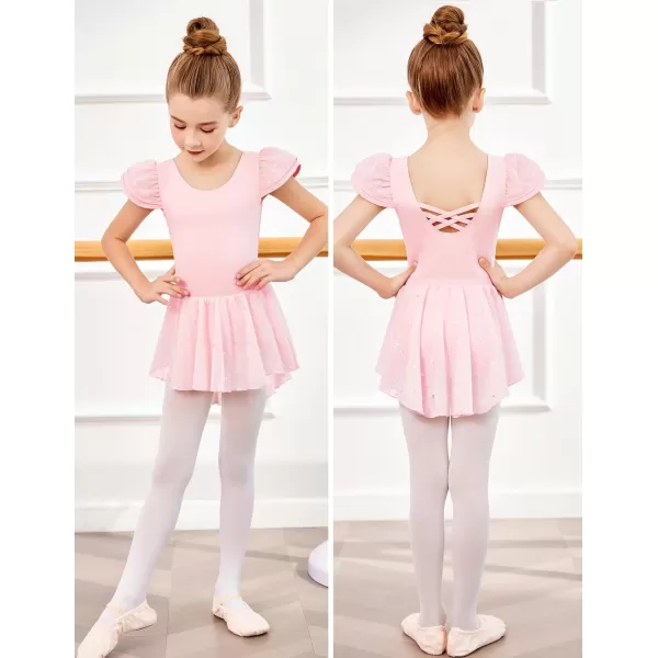 Zaclotre Girls Ballet Leotards with Removable High Low Skirt Toddler Ruffle Sleeve Hollow Back Dance Outfit ComboBallet Pink