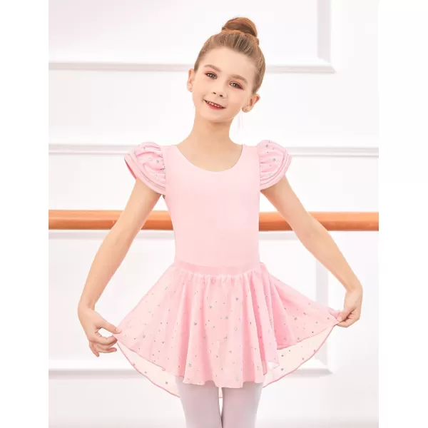 Zaclotre Girls Ballet Leotards with Removable High Low Skirt Toddler Ruffle Sleeve Hollow Back Dance Outfit ComboBallet Pink
