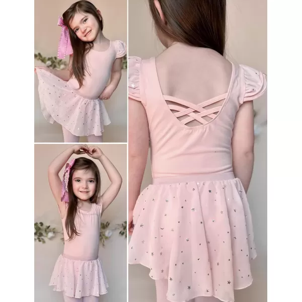 Zaclotre Girls Ballet Leotards with Removable High Low Skirt Toddler Ruffle Sleeve Hollow Back Dance Outfit ComboBallet Pink