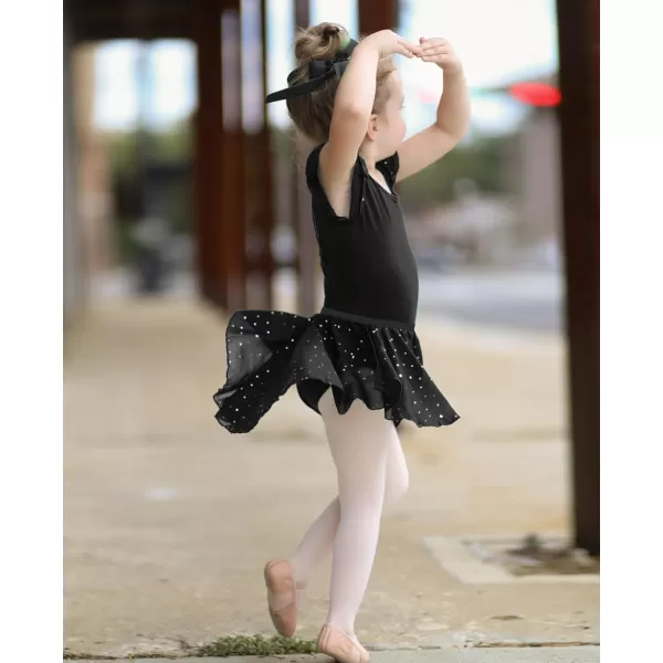 Zaclotre Girls Ballet Leotards with Removable High Low Skirt Toddler Ruffle Sleeve Hollow Back Dance Outfit ComboBlack