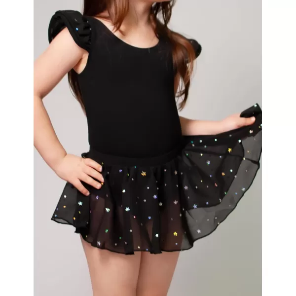 Zaclotre Girls Ballet Leotards with Removable High Low Skirt Toddler Ruffle Sleeve Hollow Back Dance Outfit ComboBlack