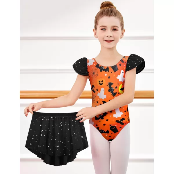 Zaclotre Girls Ballet Leotards with Removable High Low Skirt Toddler Ruffle Sleeve Hollow Back Dance Outfit ComboBlack Holloween