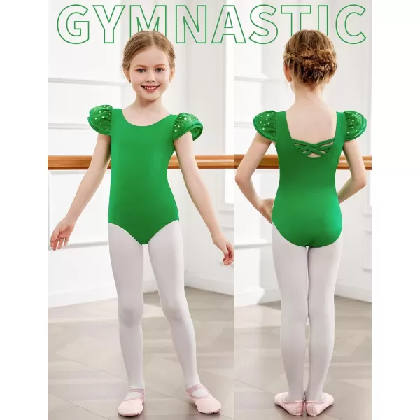Zaclotre Girls Ballet Leotards with Removable High Low Skirt Toddler Ruffle Sleeve Hollow Back Dance Outfit ComboGreen