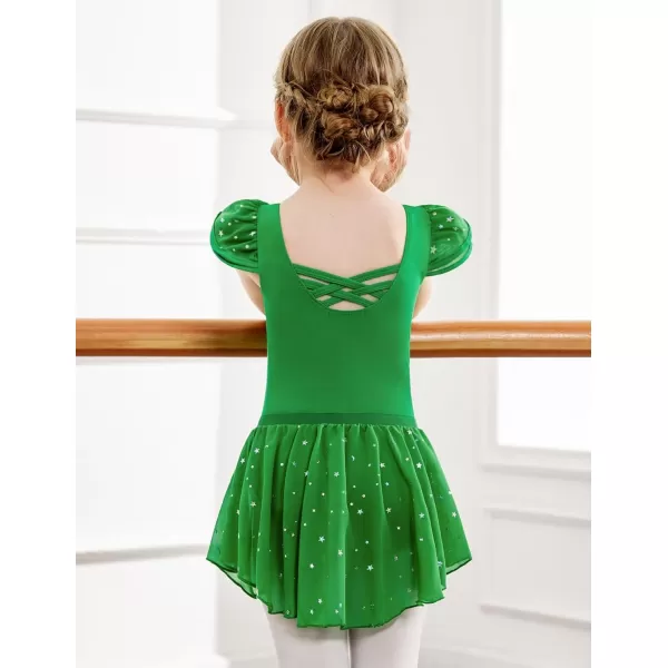 Zaclotre Girls Ballet Leotards with Removable High Low Skirt Toddler Ruffle Sleeve Hollow Back Dance Outfit ComboGreen