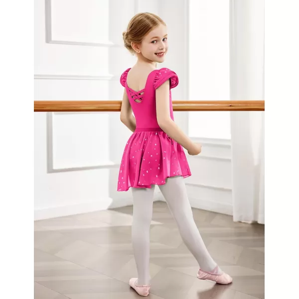 Zaclotre Girls Ballet Leotards with Removable High Low Skirt Toddler Ruffle Sleeve Hollow Back Dance Outfit ComboHot Pink