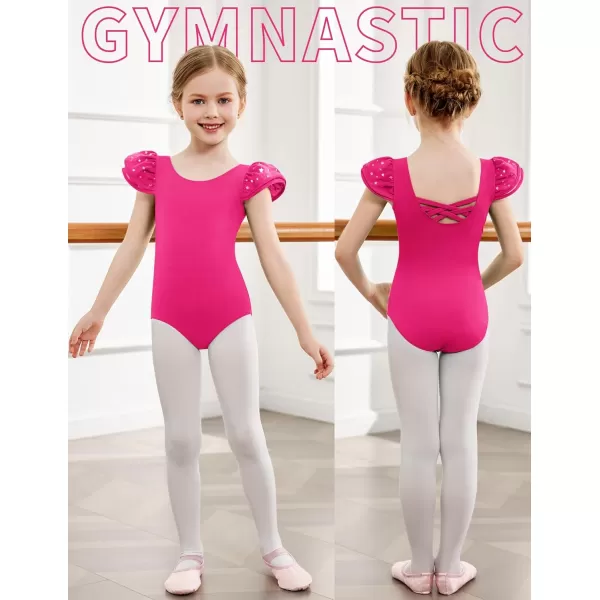 Zaclotre Girls Ballet Leotards with Removable High Low Skirt Toddler Ruffle Sleeve Hollow Back Dance Outfit ComboHot Pink