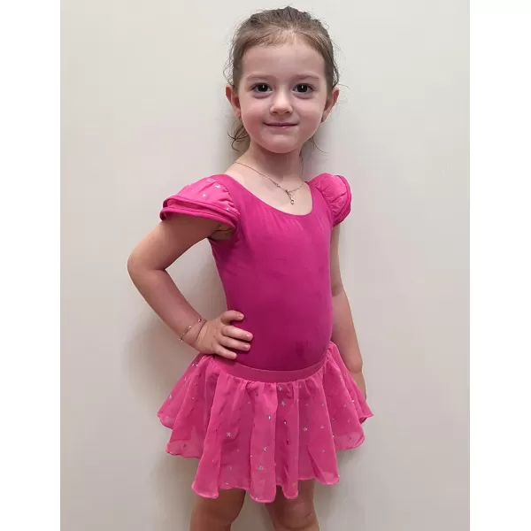 Zaclotre Girls Ballet Leotards with Removable High Low Skirt Toddler Ruffle Sleeve Hollow Back Dance Outfit ComboHot Pink