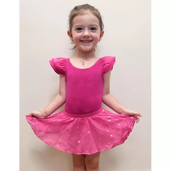 Zaclotre Girls Ballet Leotards with Removable High Low Skirt Toddler Ruffle Sleeve Hollow Back Dance Outfit ComboHot Pink