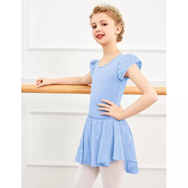 Zaclotre Girls Ballet Leotards with Removable High Low Skirt Toddler Ruffle Sleeve Hollow Back Dance Outfit ComboLight Blue