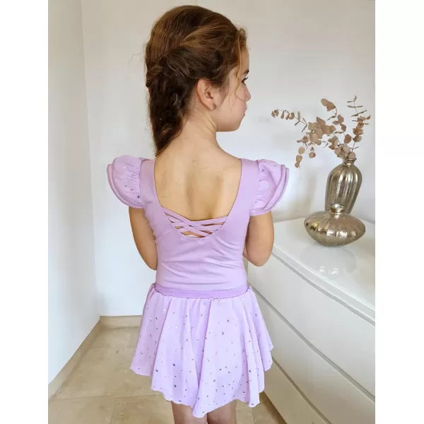 Zaclotre Girls Ballet Leotards with Removable High Low Skirt Toddler Ruffle Sleeve Hollow Back Dance Outfit ComboPurple