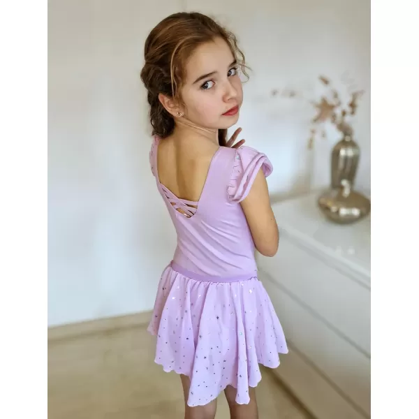 Zaclotre Girls Ballet Leotards with Removable High Low Skirt Toddler Ruffle Sleeve Hollow Back Dance Outfit ComboPurple