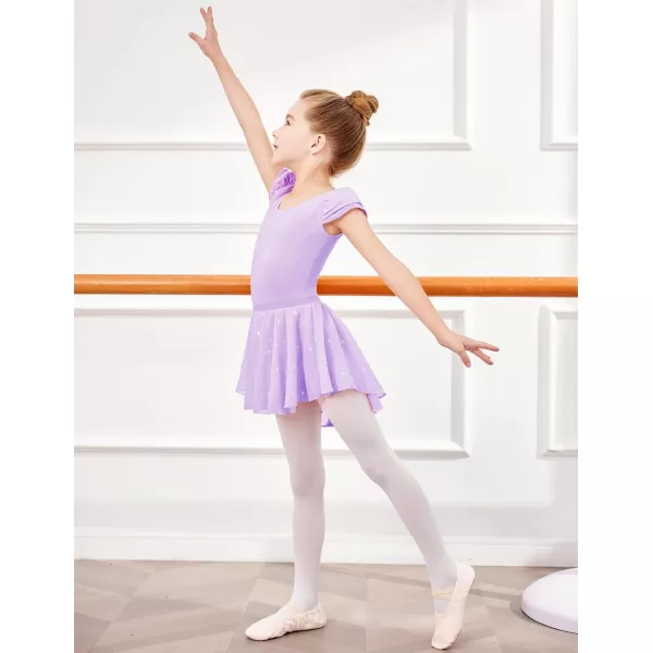 Zaclotre Girls Ballet Leotards with Removable High Low Skirt Toddler Ruffle Sleeve Hollow Back Dance Outfit ComboPurple