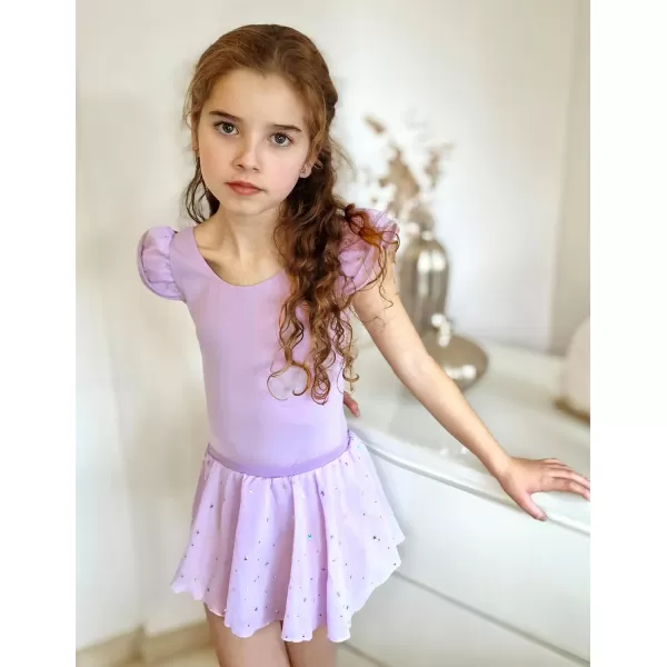Zaclotre Girls Ballet Leotards with Removable High Low Skirt Toddler Ruffle Sleeve Hollow Back Dance Outfit ComboPurple