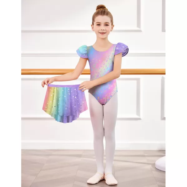 Zaclotre Girls Ballet Leotards with Removable High Low Skirt Toddler Ruffle Sleeve Hollow Back Dance Outfit ComboRainbow Leopard