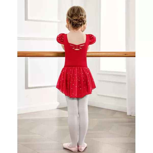 Zaclotre Girls Ballet Leotards with Removable High Low Skirt Toddler Ruffle Sleeve Hollow Back Dance Outfit ComboRed