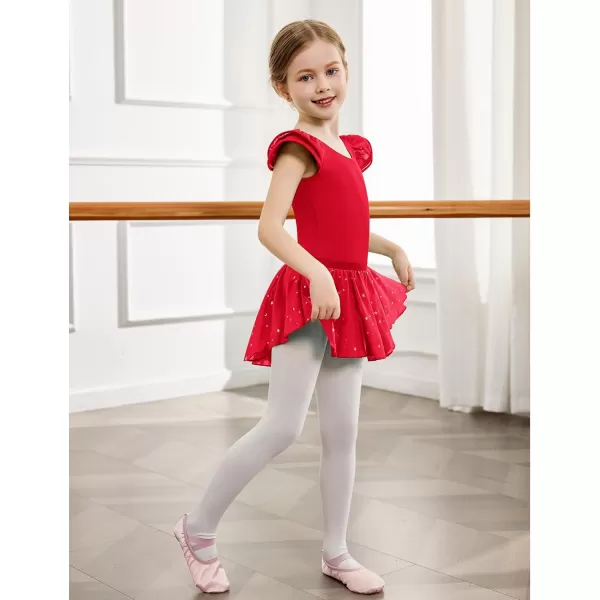 Zaclotre Girls Ballet Leotards with Removable High Low Skirt Toddler Ruffle Sleeve Hollow Back Dance Outfit ComboRed