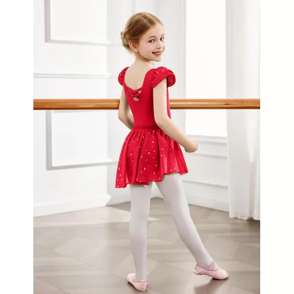 Zaclotre Girls Ballet Leotards with Removable High Low Skirt Toddler Ruffle Sleeve Hollow Back Dance Outfit ComboRed