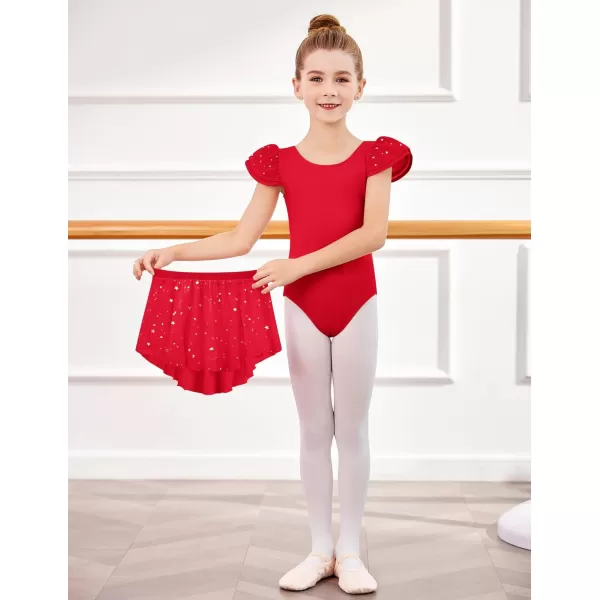 Zaclotre Girls Ballet Leotards with Removable High Low Skirt Toddler Ruffle Sleeve Hollow Back Dance Outfit ComboRed