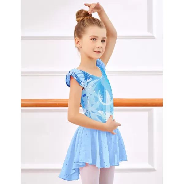 Zaclotre Girls Ballet Leotards with Removable High Low Skirt Toddler Ruffle Sleeve Hollow Back Dance Outfit ComboSnowflake Blue