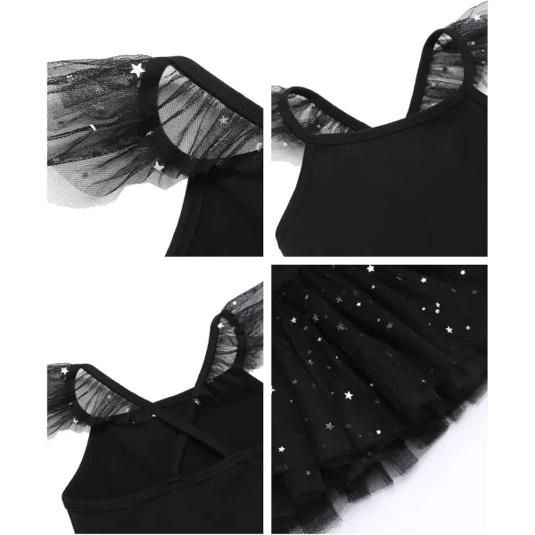 Zaclotre Girls Ballet Tutu Leotard Criss Cross Strap Back Flutter Sleeve Ballerina Outfit Sparkly Dance Dress for ToddlerBlack