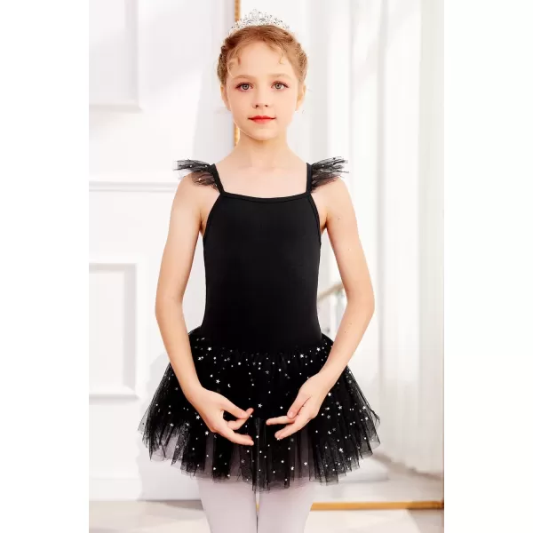 Zaclotre Girls Ballet Tutu Leotard Criss Cross Strap Back Flutter Sleeve Ballerina Outfit Sparkly Dance Dress for ToddlerBlack