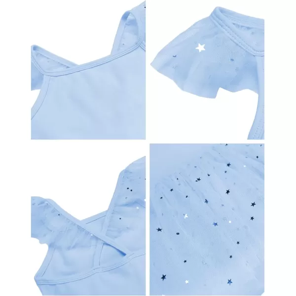 Zaclotre Girls Ballet Tutu Leotard Criss Cross Strap Back Flutter Sleeve Ballerina Outfit Sparkly Dance Dress for ToddlerLight Blue