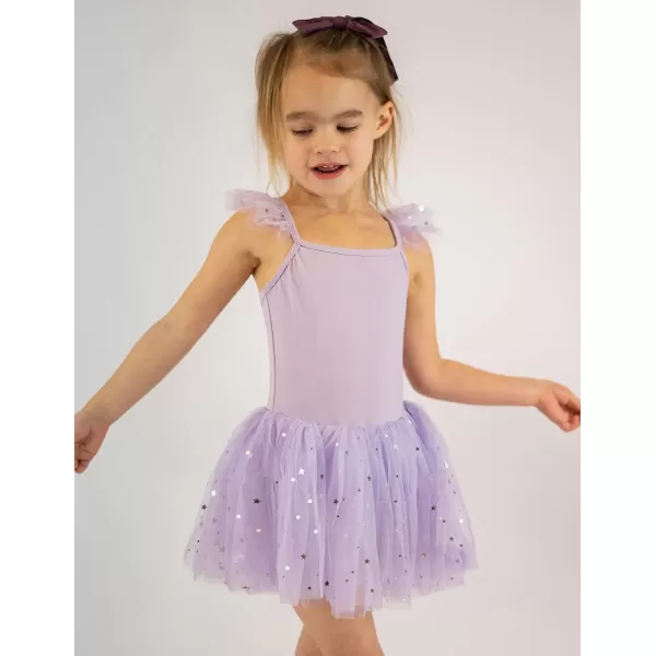 Zaclotre Girls Ballet Tutu Leotard Criss Cross Strap Back Flutter Sleeve Ballerina Outfit Sparkly Dance Dress for ToddlerLilac